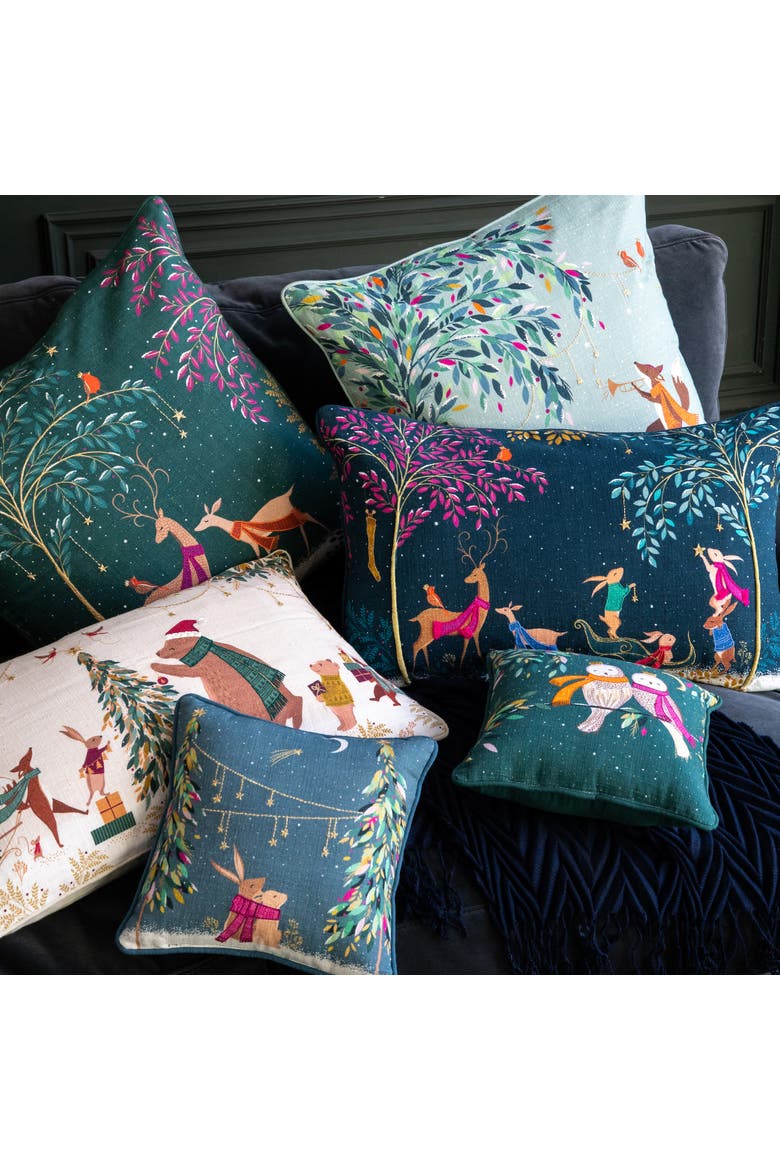 Moonlit Rabbits Accent Throw Pillow 10" x 10", Alternate, color, Blue