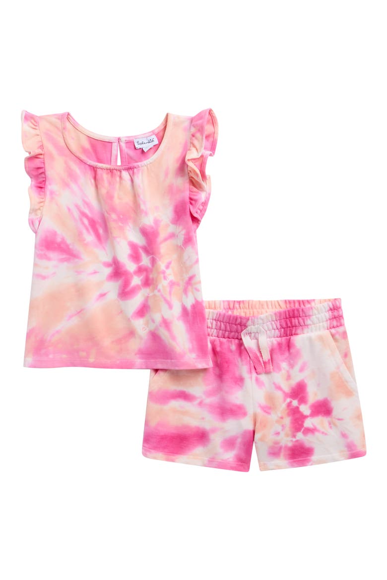 Kids' Hibiscus Tie Dye Flutter Sleeve Top & Shorts Set, Main, color, HIBISCUS TIE DYE