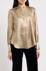 Anne Klein Pleated Front V-Neck Top
