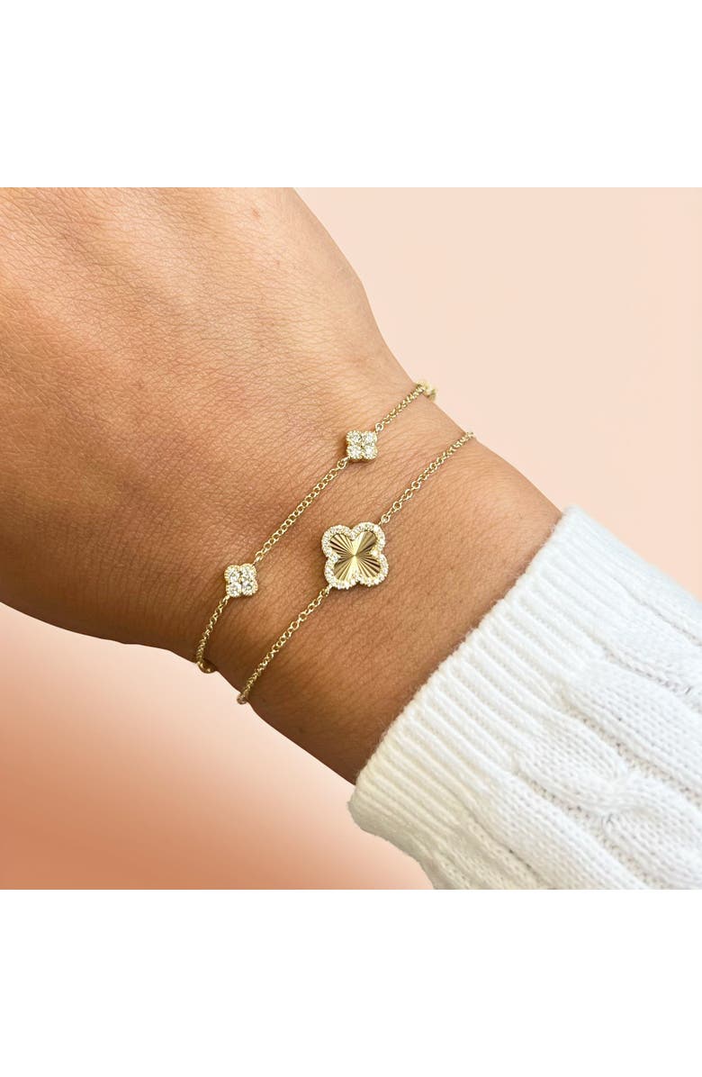 The Lovery Fine Jewelry Fluted Gold Diamond Halo Clover Bracelet, Alternate, color, Yellow Gold