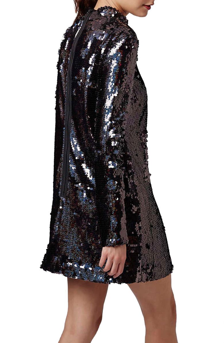 Topshop Sequin High Neck Dress, Alternate, color,