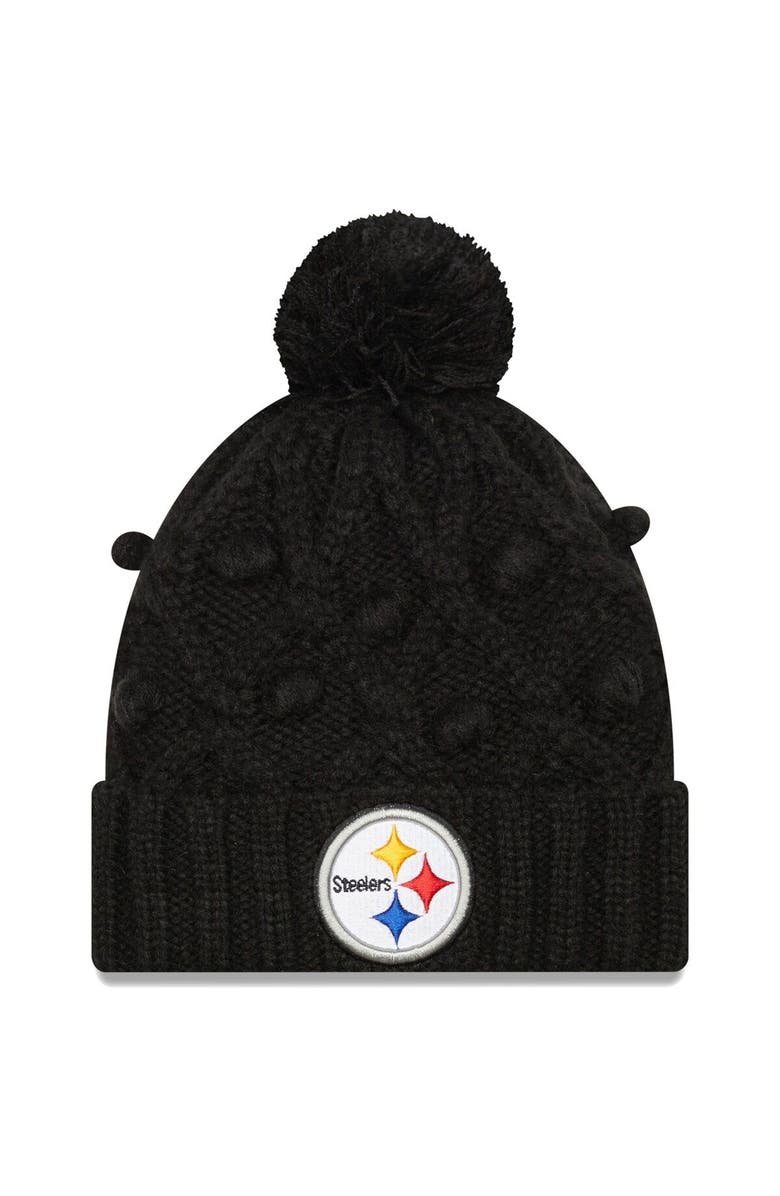 New Era Girls Youth New Era Black Pittsburgh Steelers Toasty Cuffed Knit Hat with Pom, Main, color, Black