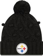 New Era Girls Youth New Era Black Pittsburgh Steelers Toasty Cuffed Knit Hat with Pom