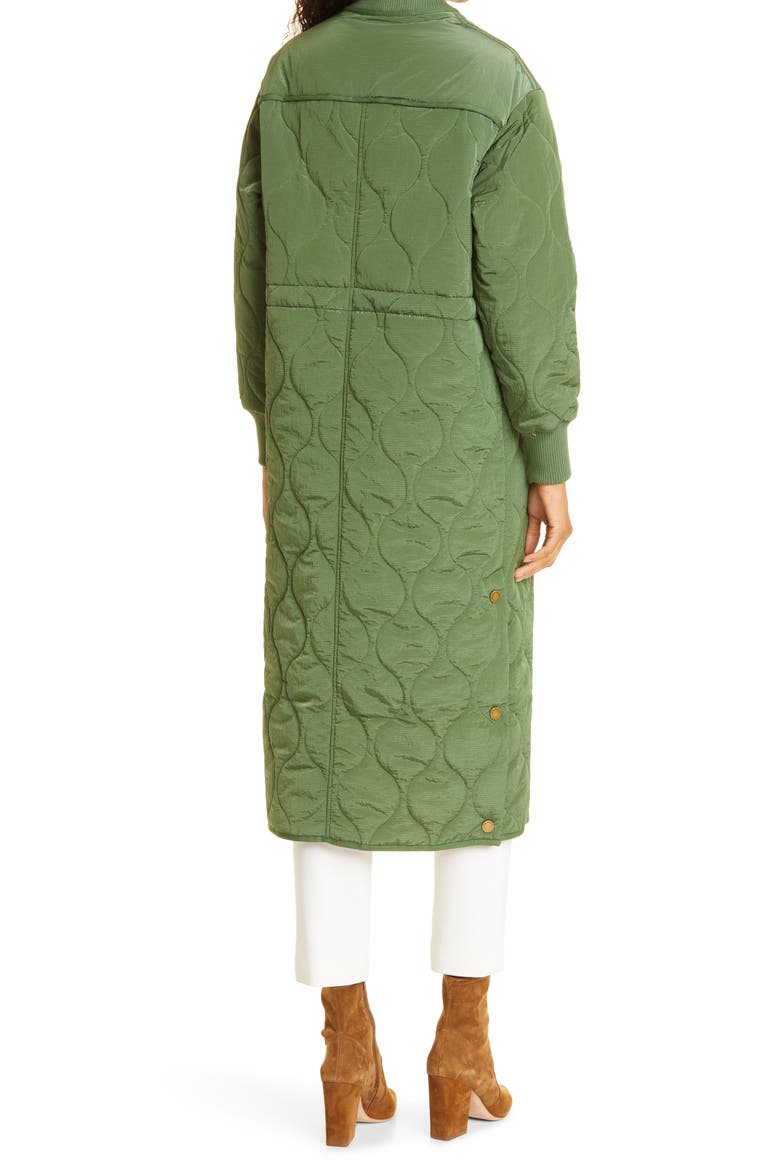 Avverrii Quilted Long Bomber Coat, Alternate, color, GREEN
