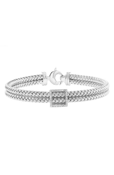 Sterling Silver Diamond Square Double Chain Bracelet