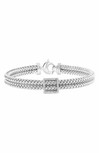 Sterling Silver Diamond Square Double Chain Bracelet