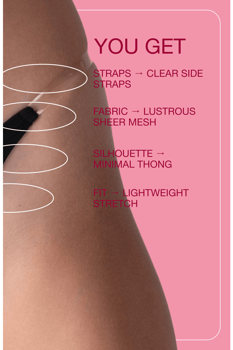 Lustrous Clear Strap Invisible Thong, Alternate, color, BLACK
