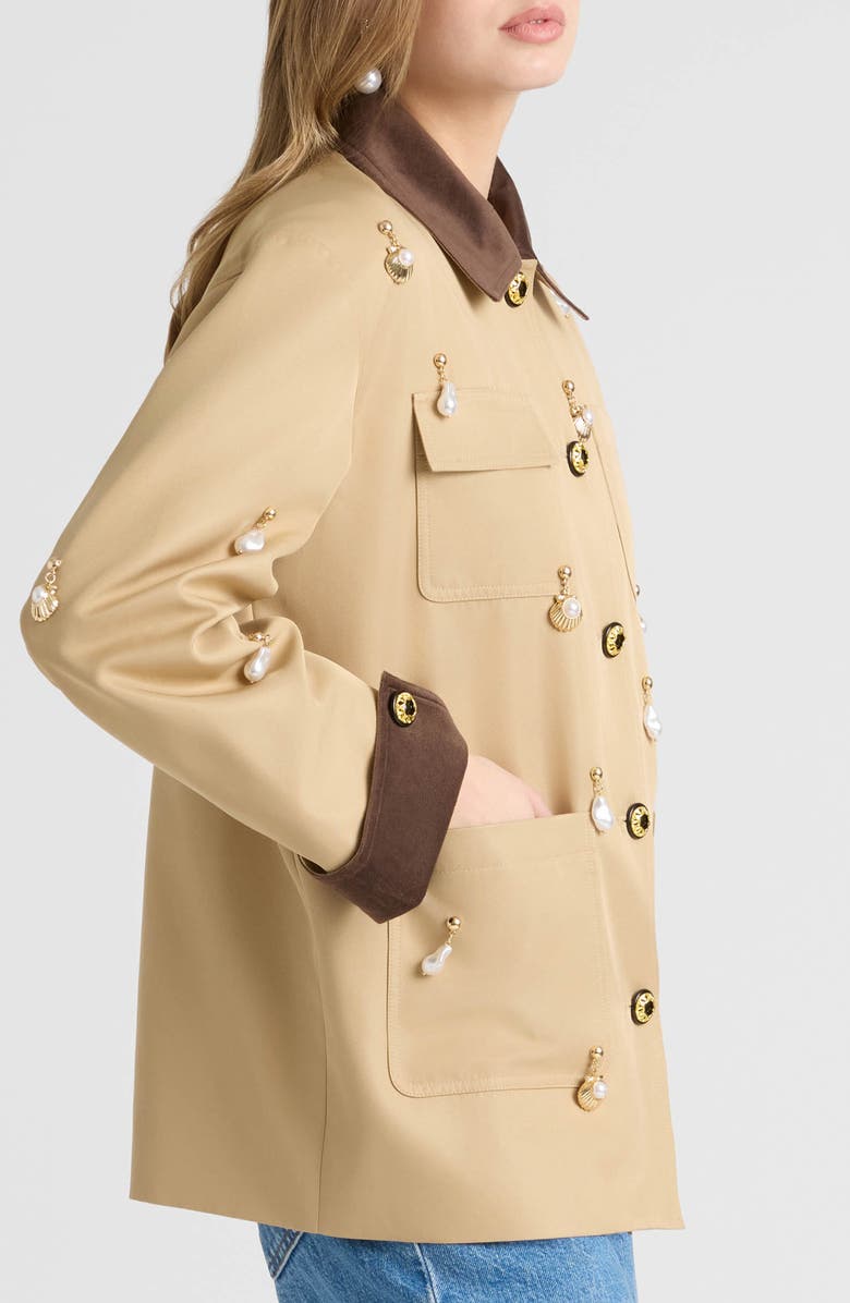 NVLT Faux Pearl Charm Detail Twill Jacket, Alternate, color,