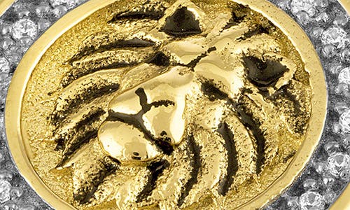 Shop Esquire 14k Gold Plated Sterling Silver Diamond Lion Head Signet Ring