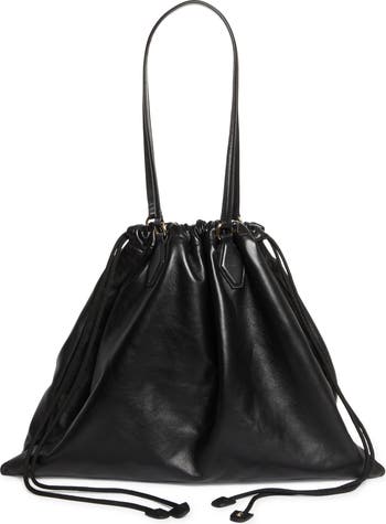 JIMMY CHOO Drawstring Tote L カーフスキン トートバッグ Drawstring Tote L |Black Nappa Leather Drawstring Tote with