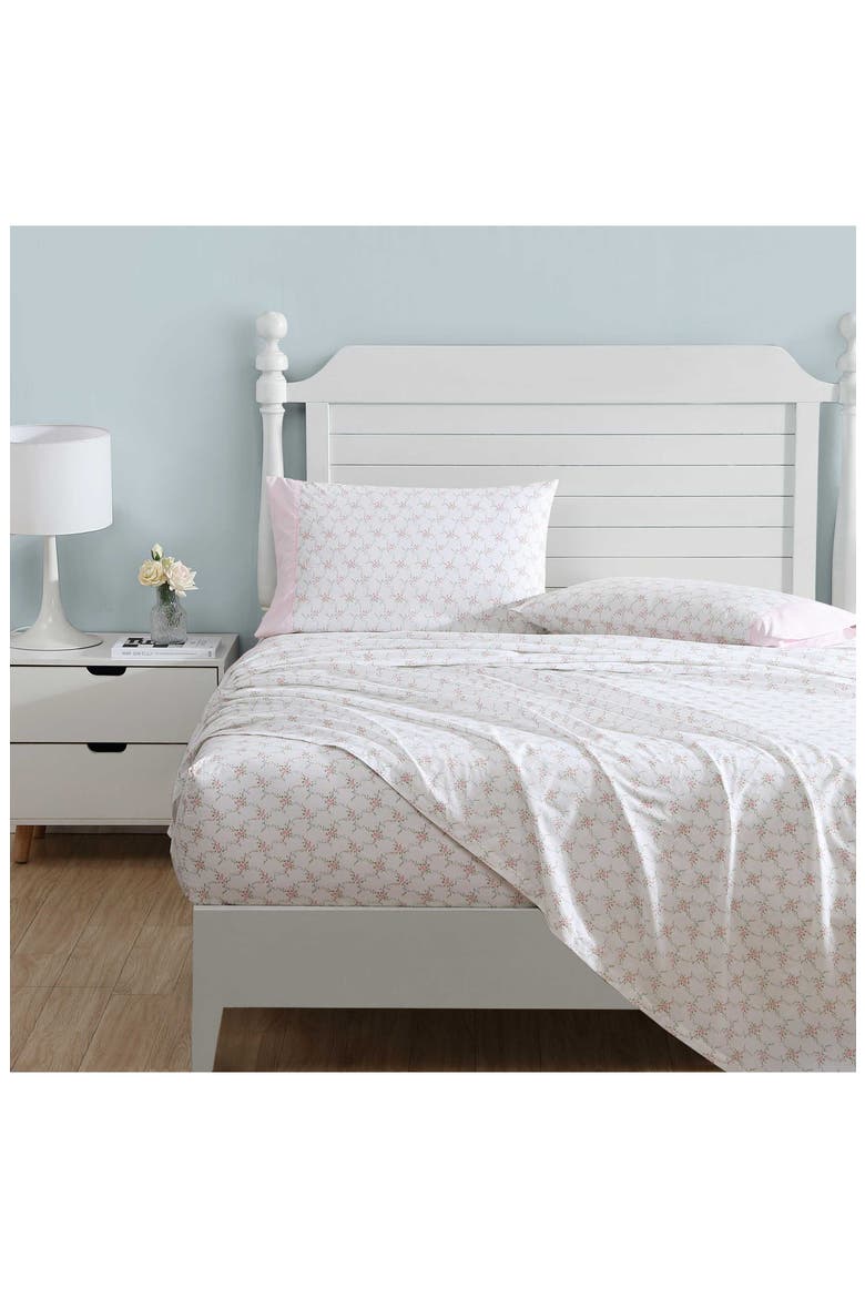 Lynda Floral Cotton Percale Sheet Set, Alternate, color, PASTEL PINK