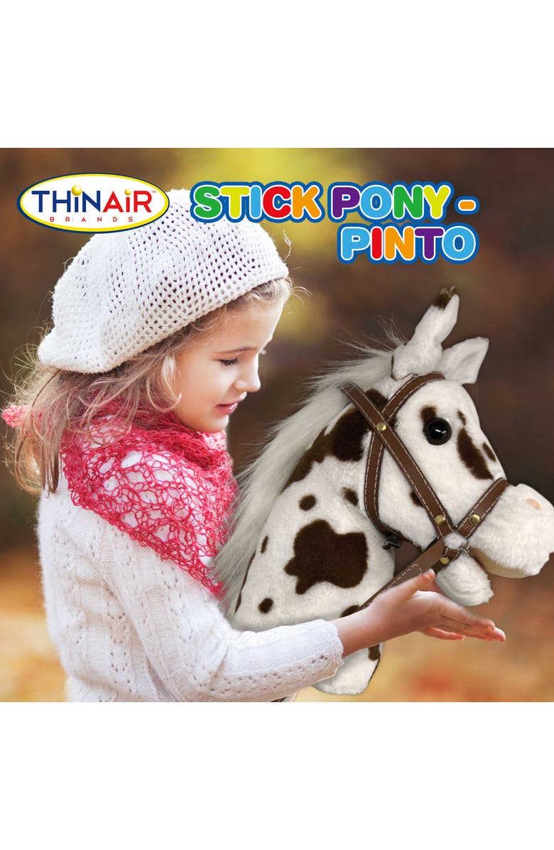 Playful Minds 34 Inch Wood Stick Ride On Pony, Pinto, Alternate, color, Multicolored