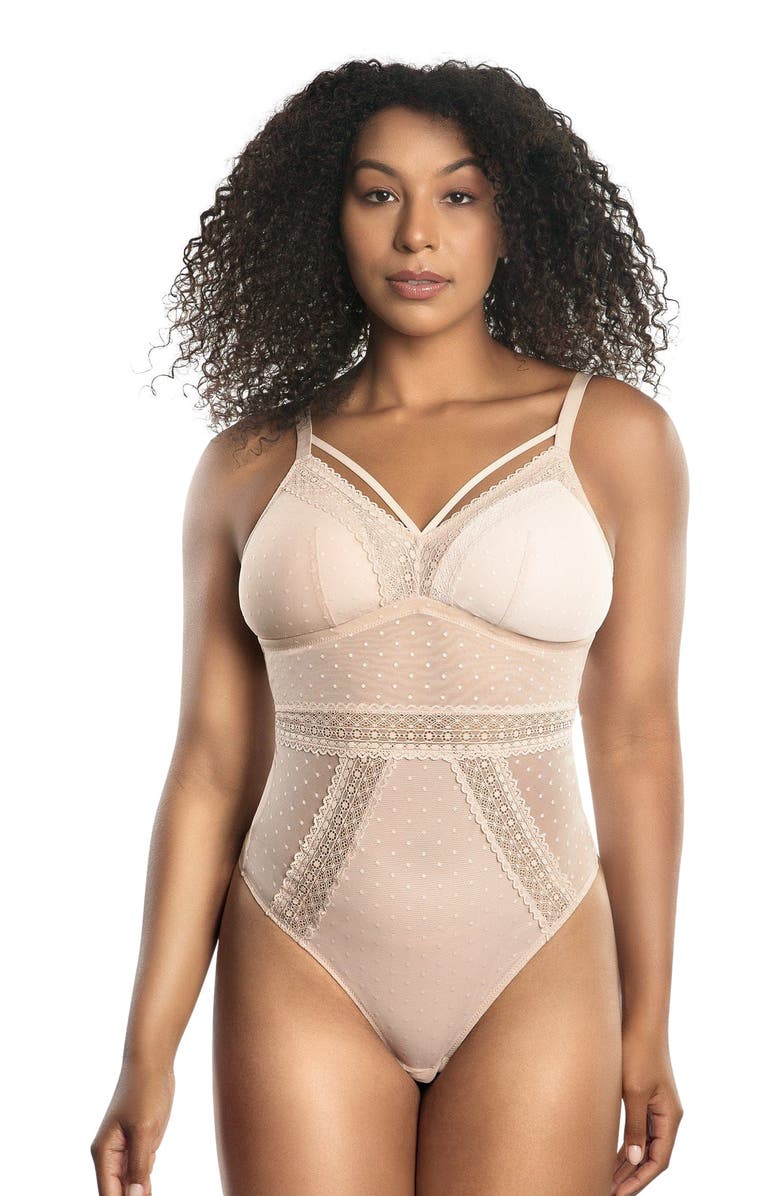 Parfait Mia Dot Wire-Free Bodysuit, Main, color, Cameo Rose