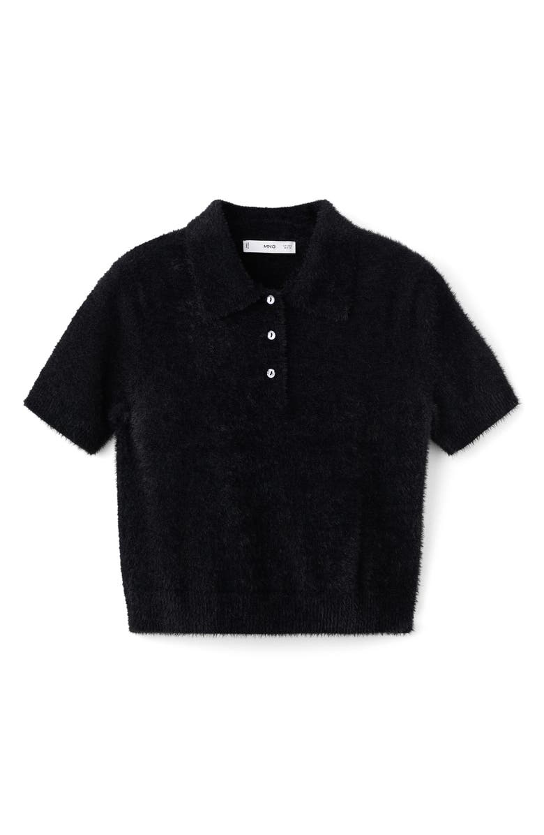 MANGO Faux Fur-Effect Polo Sweater, Alternate, color, Black
