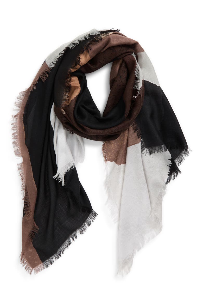 Eyelash Trim Print Cashmere & Silk Wrap, Alternate, color, BLACK CURVED SHAPES