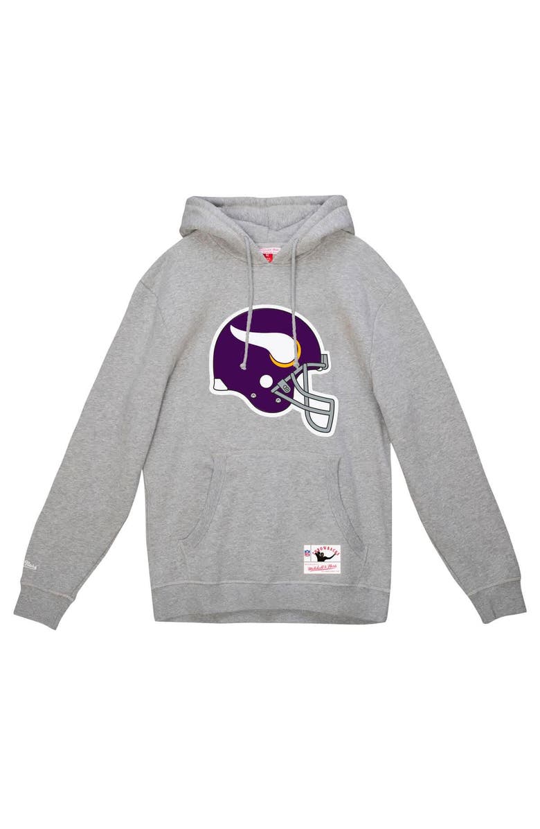 Mitchell & Ness Men's Mitchell & Ness Heather Gray Minnesota Vikings Helmet Logo Vintage Pullover Hoodie, Alternate, color, Heather Gray