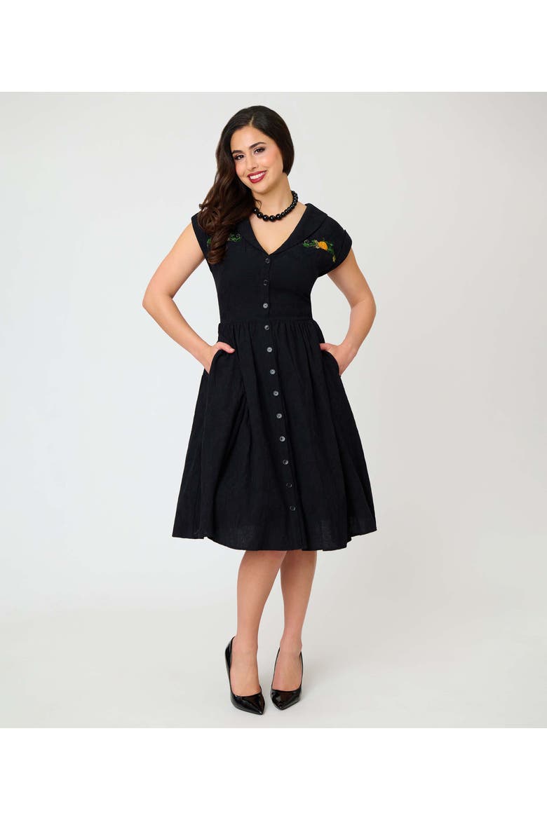 Cafe Swing Dress, Main, color, Black Pumpkin Embriodered