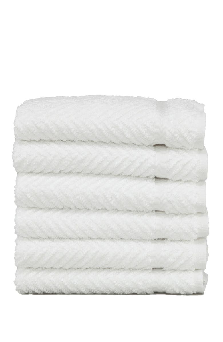 Linum Home Textiles White Herringbone Washcloths - Set of 6, Main, color,