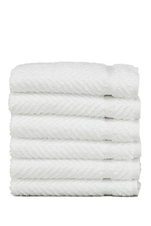 White Herringbone Washcloths - Set of 6