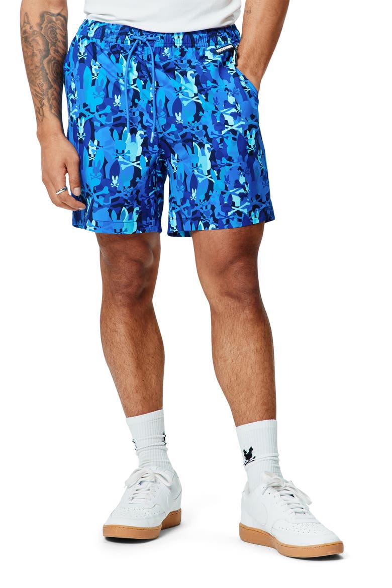 Tanner Camo Bunny Print 6-Inch Swim Trunks, Main, color, MULTI BLUE