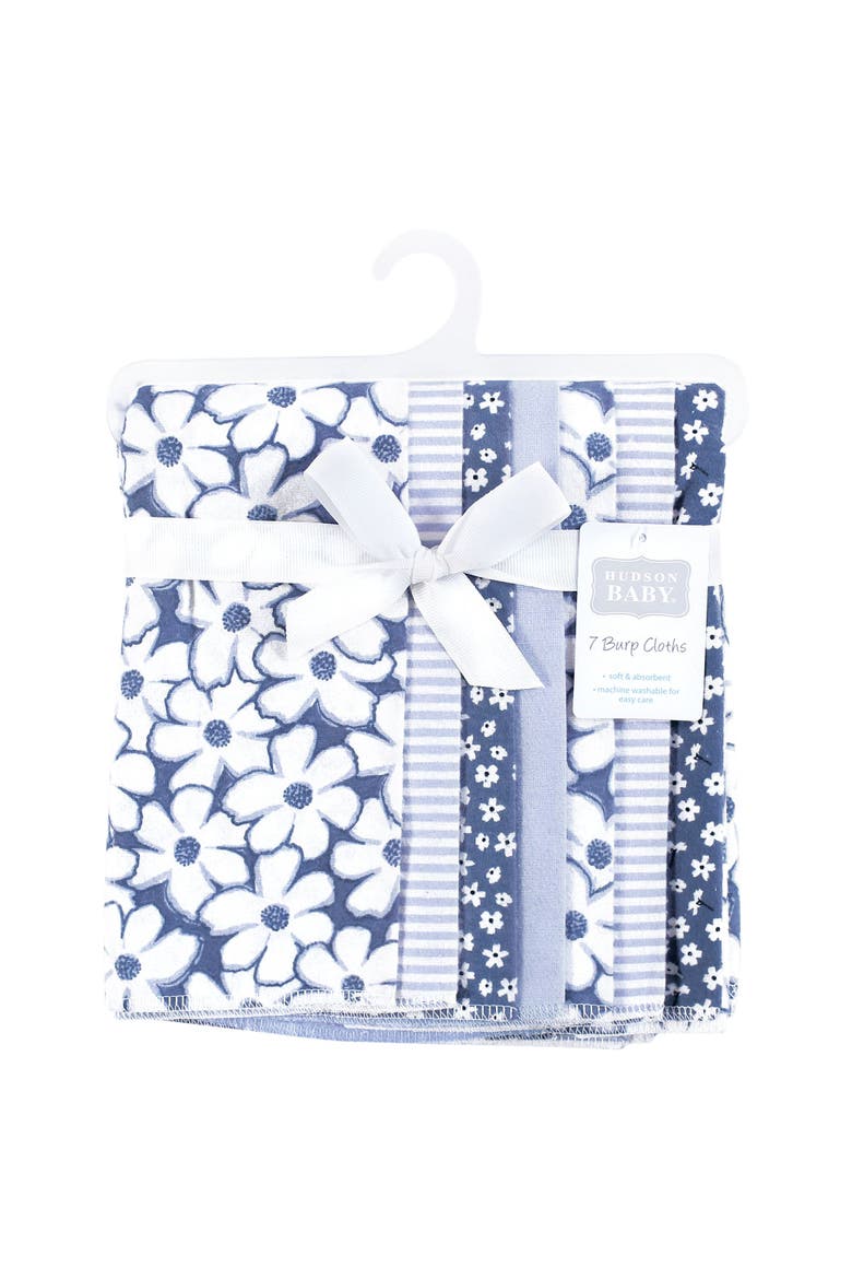 7-Pack Absorbent Flannel Burp Cloths , Cotton-Poly Blend, Alternate, color, Blue Cosmos