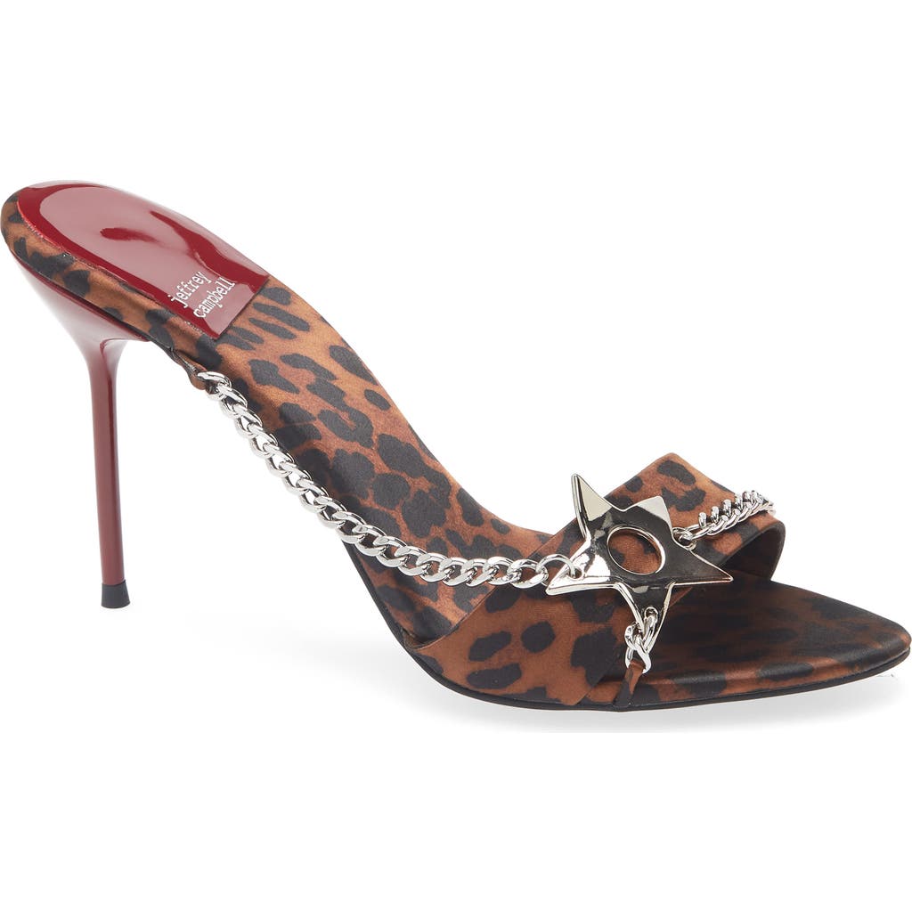 Jeffrey Campbell Soire Cheetah Print Sandal in Tan Cheetah Satin Silver at Nordstrom, Size 8