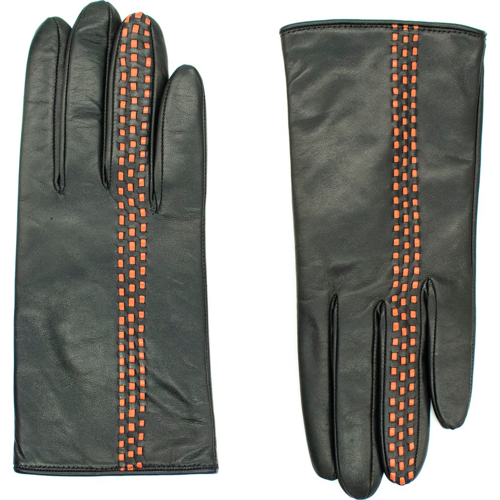 Portolano Contrast Stitch Leather Gloves In Green