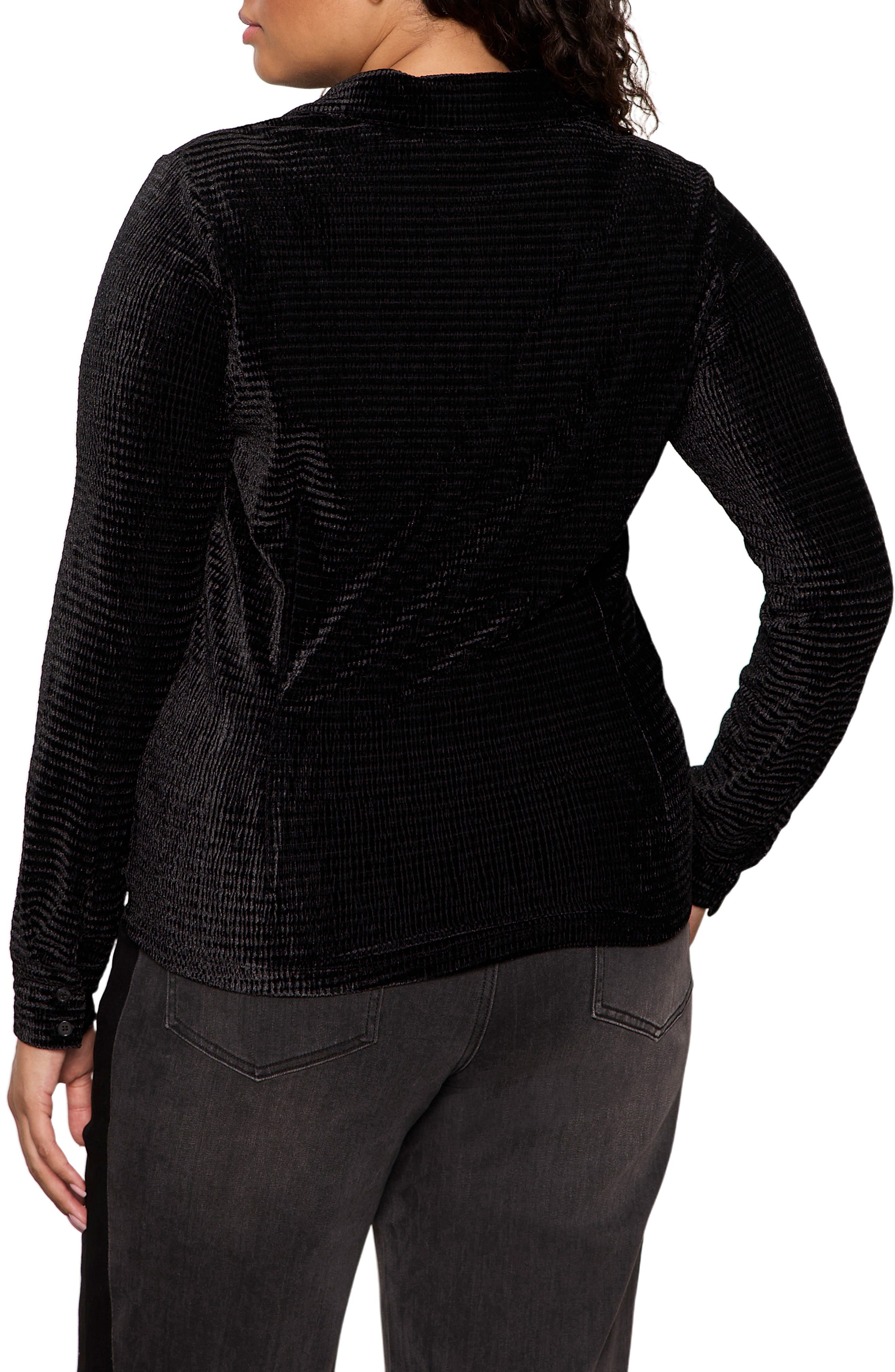 Fitted Textured Stripe Velvet Button-Up Shirt - image 2