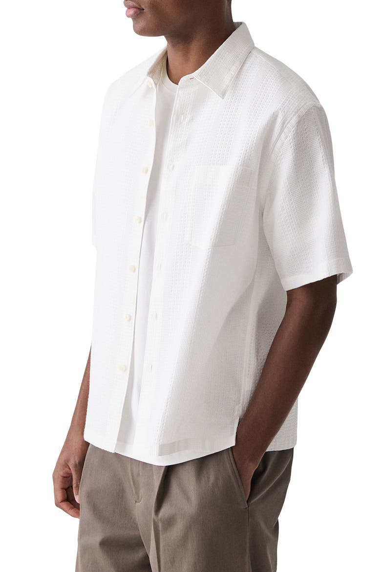 Weekend Short Sleeve Thermal Button-Up Shirt, Alternate, color, WHITE - 100