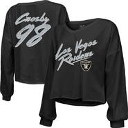 Majestic Threads Women's Majestic Threads Maxx Crosby Black Las Vegas Raiders Off-Shoulder Script Player Name & Number Cropped Long Sleeve V-Neck T-Shirt