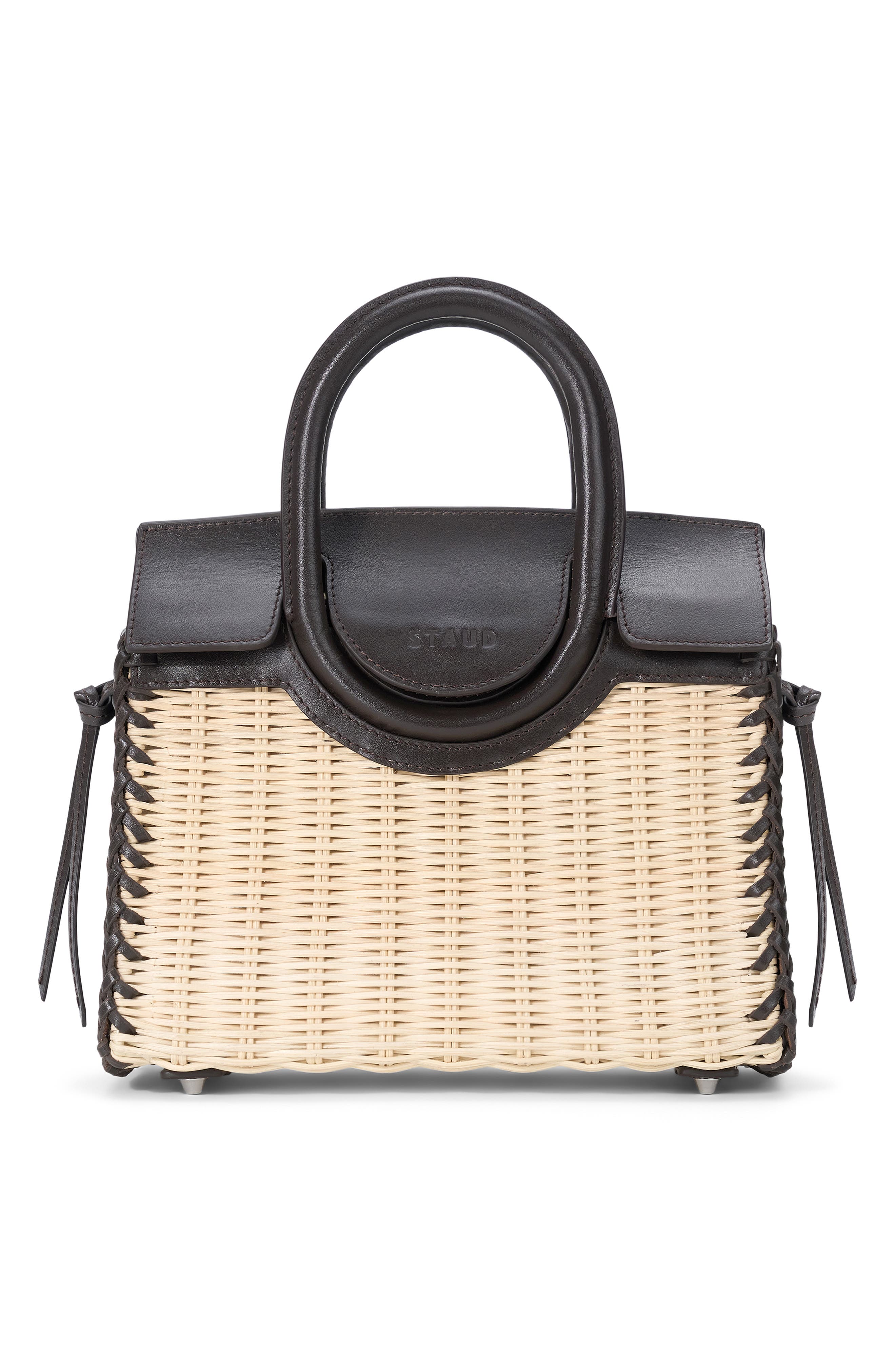 STAUD Mini Maude Wicker Top Handle Bag, Alternate, color, Natural/ Espresso