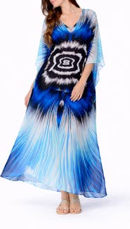 RANEES Abstract Print V-Neck Maxi Caftan