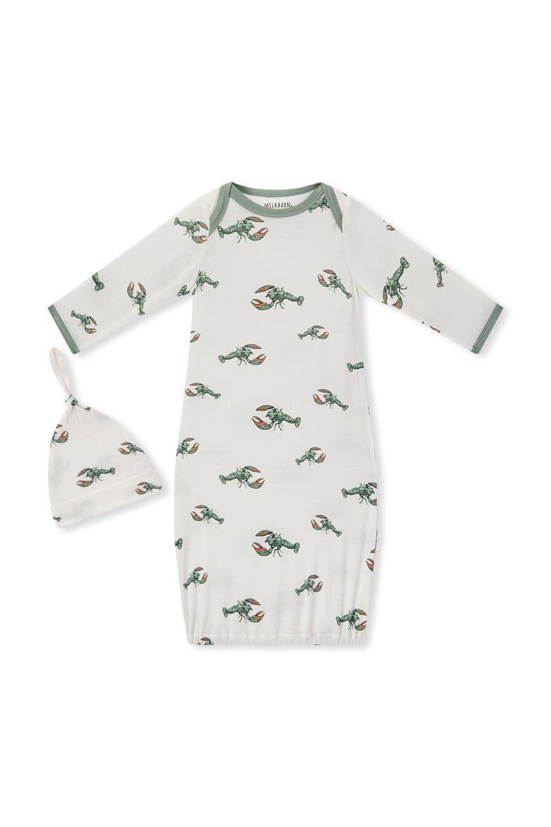 Luxe Stretch Newborn Gown and Hat Set, Main, color, Mint Lobster