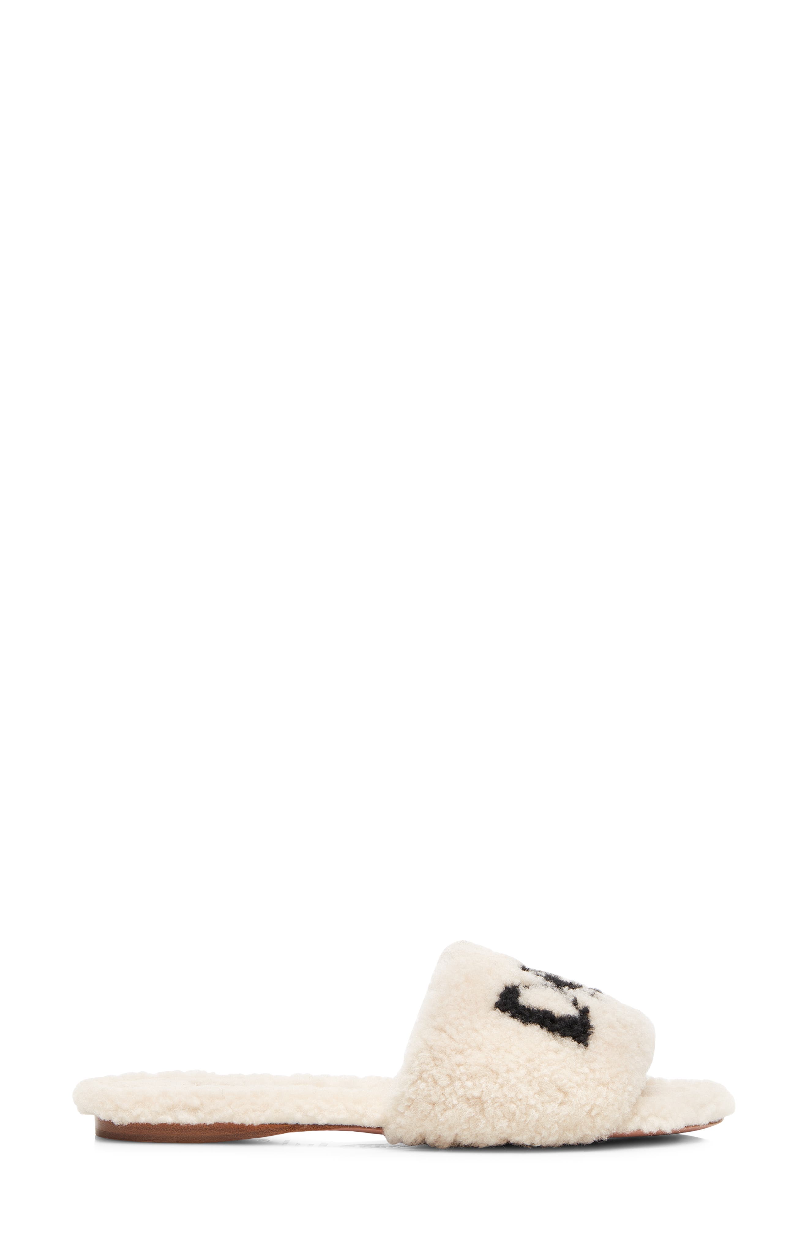 So Dream Genuine Shearling Slide Sandal, Alternate, color, CREAM/BLACK