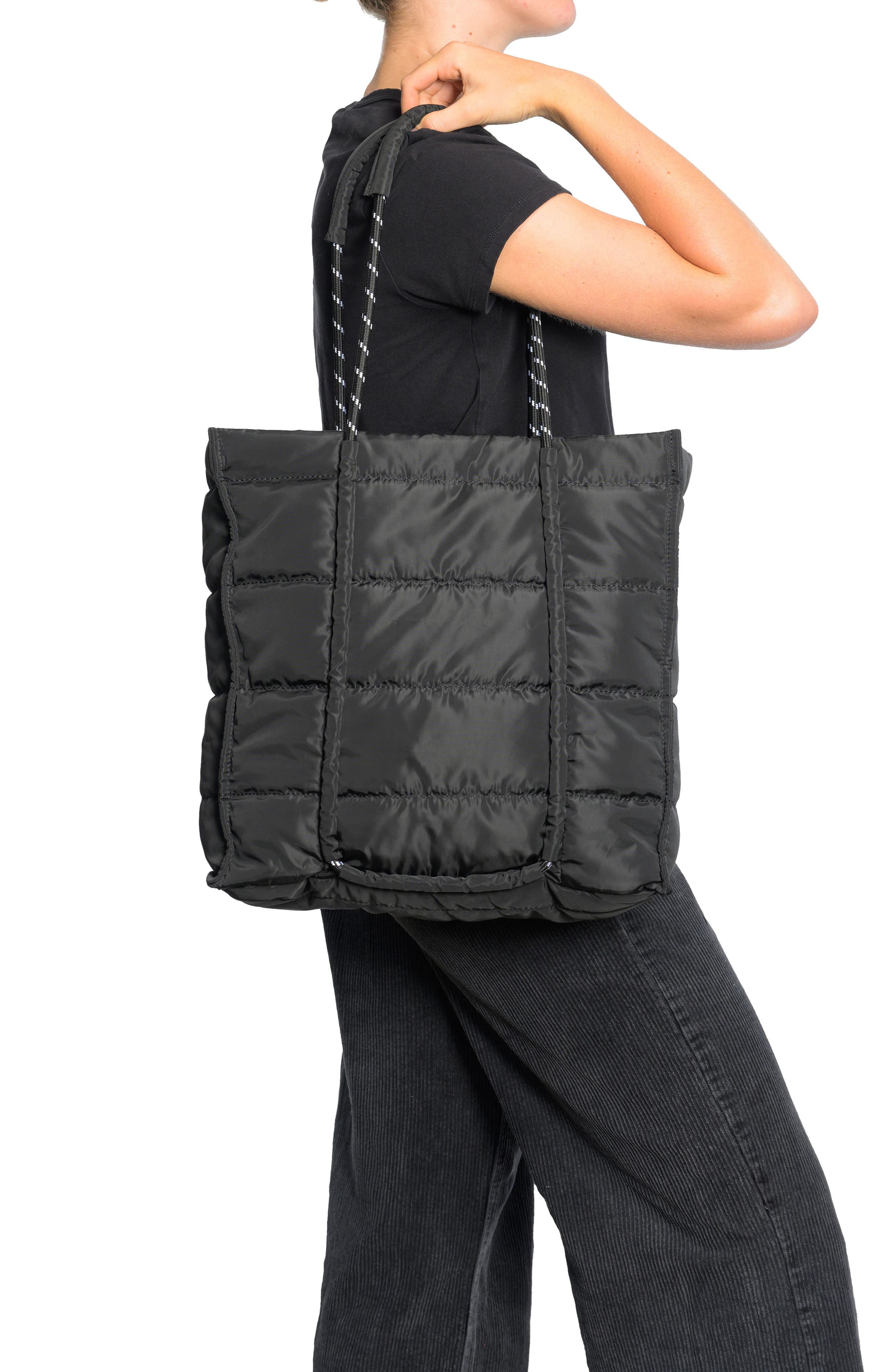 Urban Originals Palm Quilted Recycled Nylon Tote, Alternate, color, Black
