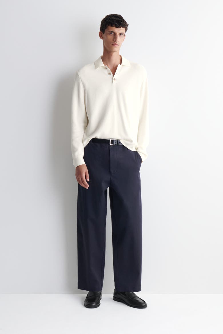 Cotton-Twill Relaxed-Fit Straight-Leg Pants, Main, color, NAVY