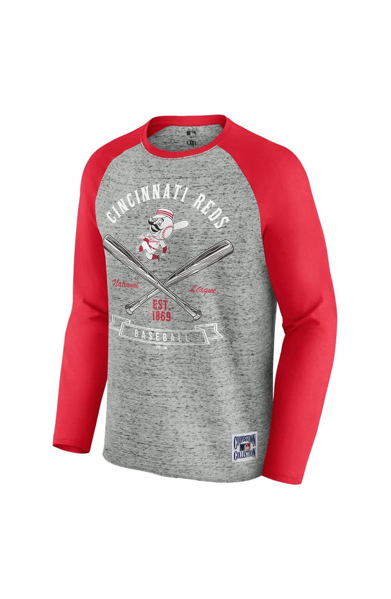 Darius Rucker Collection by Fanatics Men's Darius Rucker Collection by Fanatics Heather Gray Cincinnati Reds Raw Edge Raglan Long Sleeve Baseball T-Shirt, Alternate, color, Heather Gray