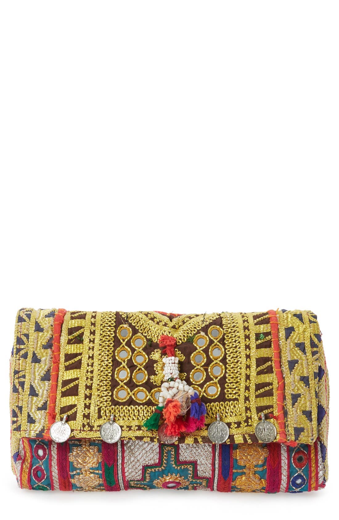All Things Mochi 'Jaipur' Pompom Clutch, Main, color, 