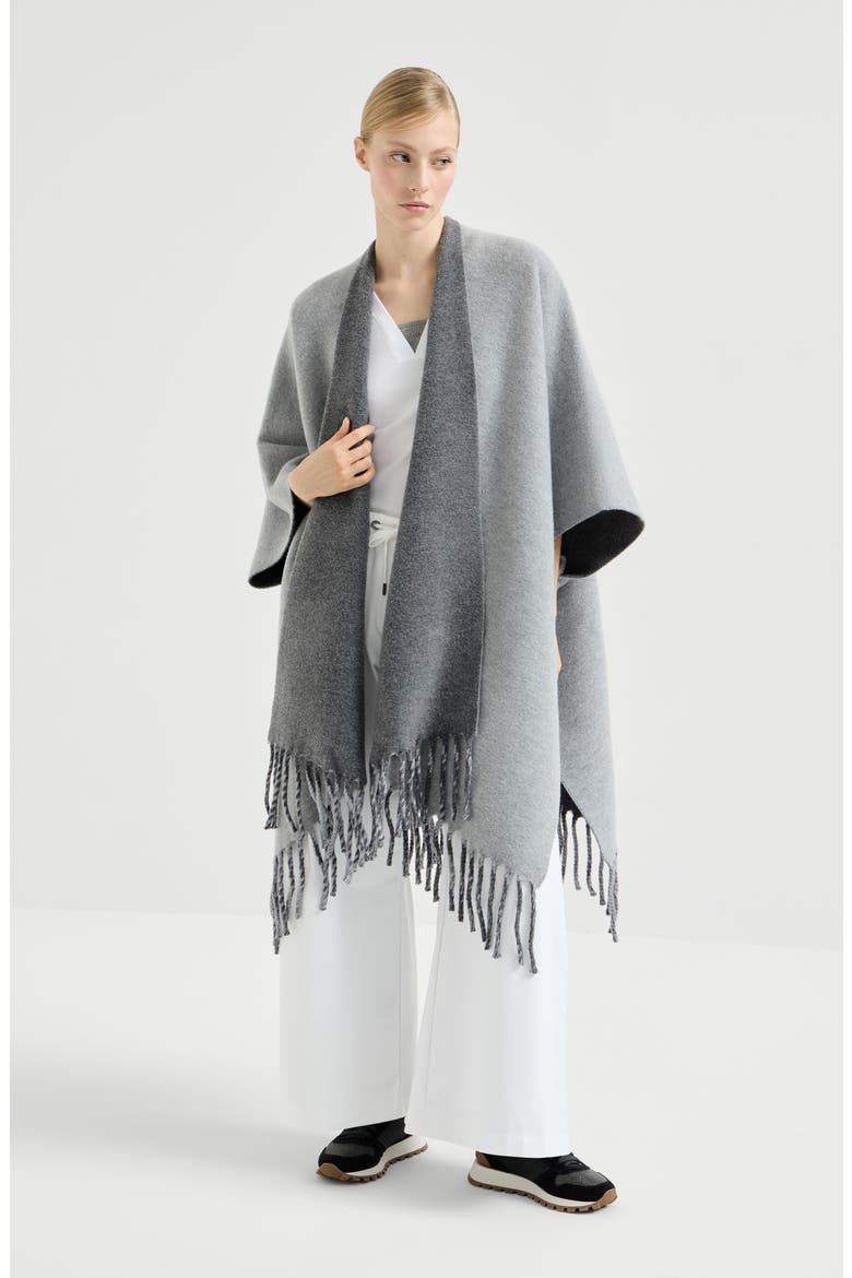 Wool and cashmere double knit poncho, Main, color, Medium Grey