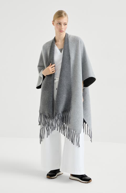 Wool and cashmere double knit poncho
