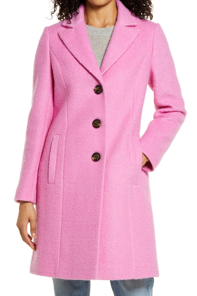 Notched Lapel Reefer Coat, Alternate, color, PINK