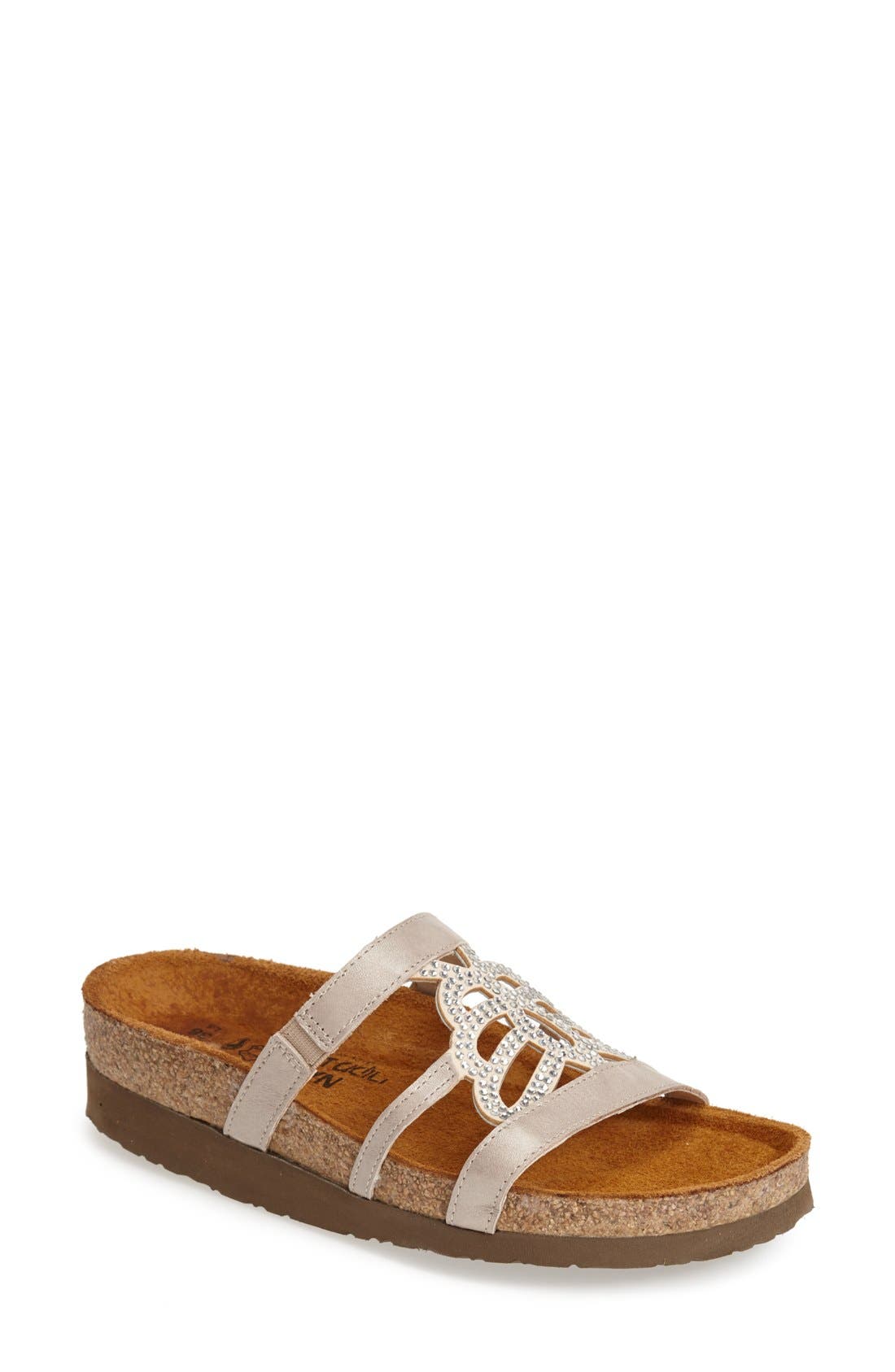 'Aventura' Embellished Leather Slide Sandal, Main, color, STARDUST