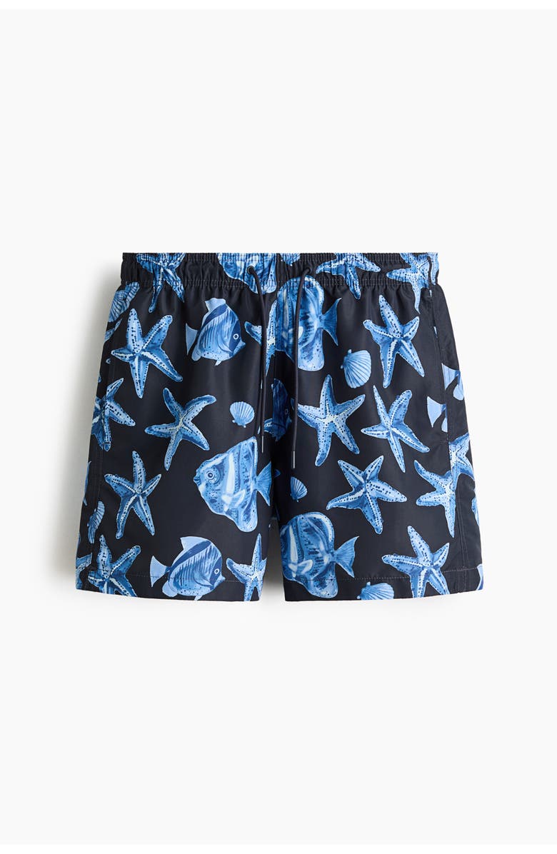 H&M Patterned Swim Shorts, Alternate, color, Navy Blue/Patterned