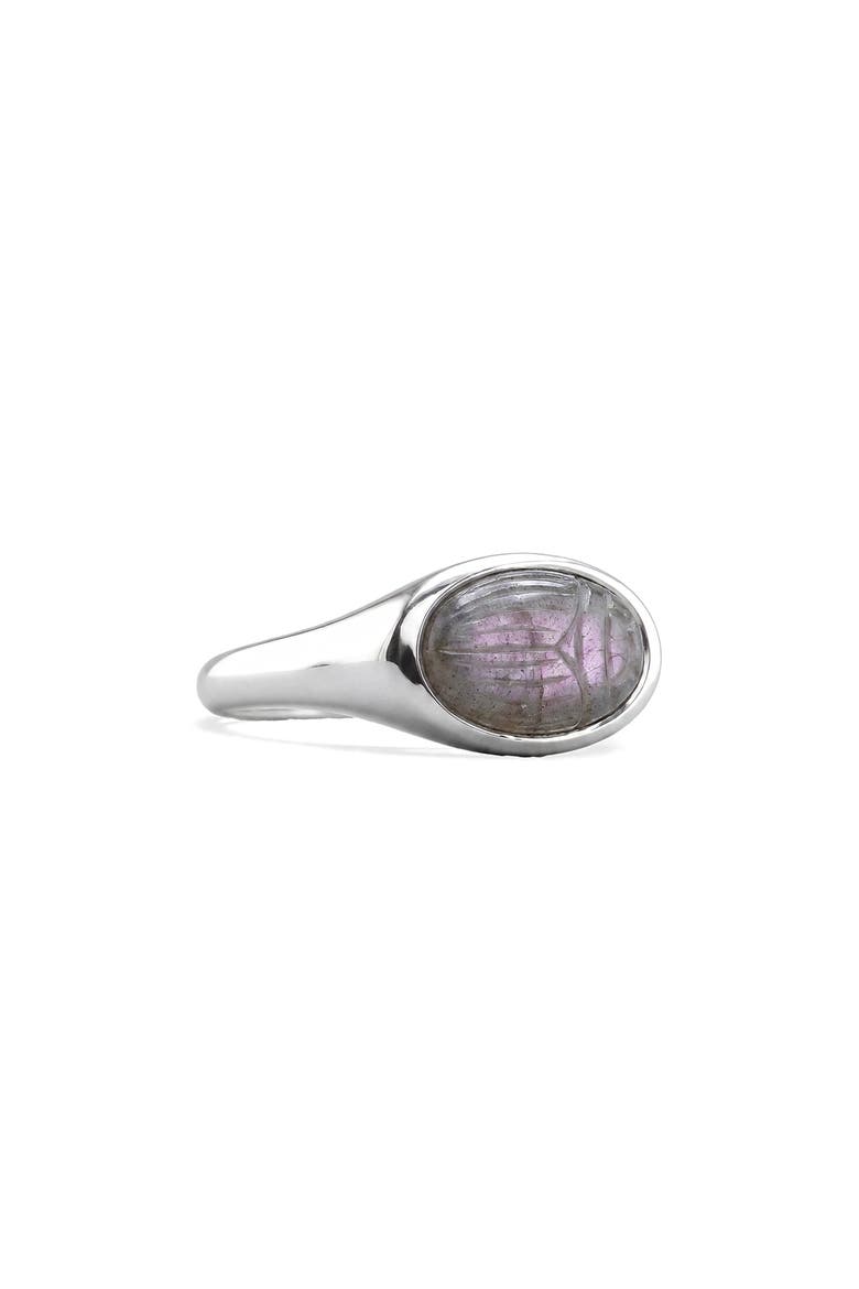 Death Beetle Labradorite Signet Ring, Main, color, METALLIC SILVER/ LABARODITE