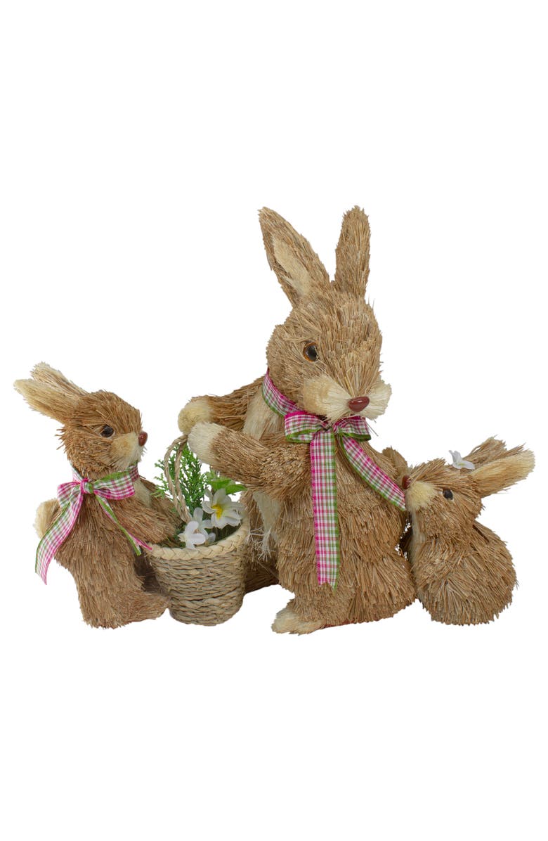 Northlight Sisal Mommy and Babies with Basket Easter Bunny Figure Decoration - 12.5", Main, color, Brown