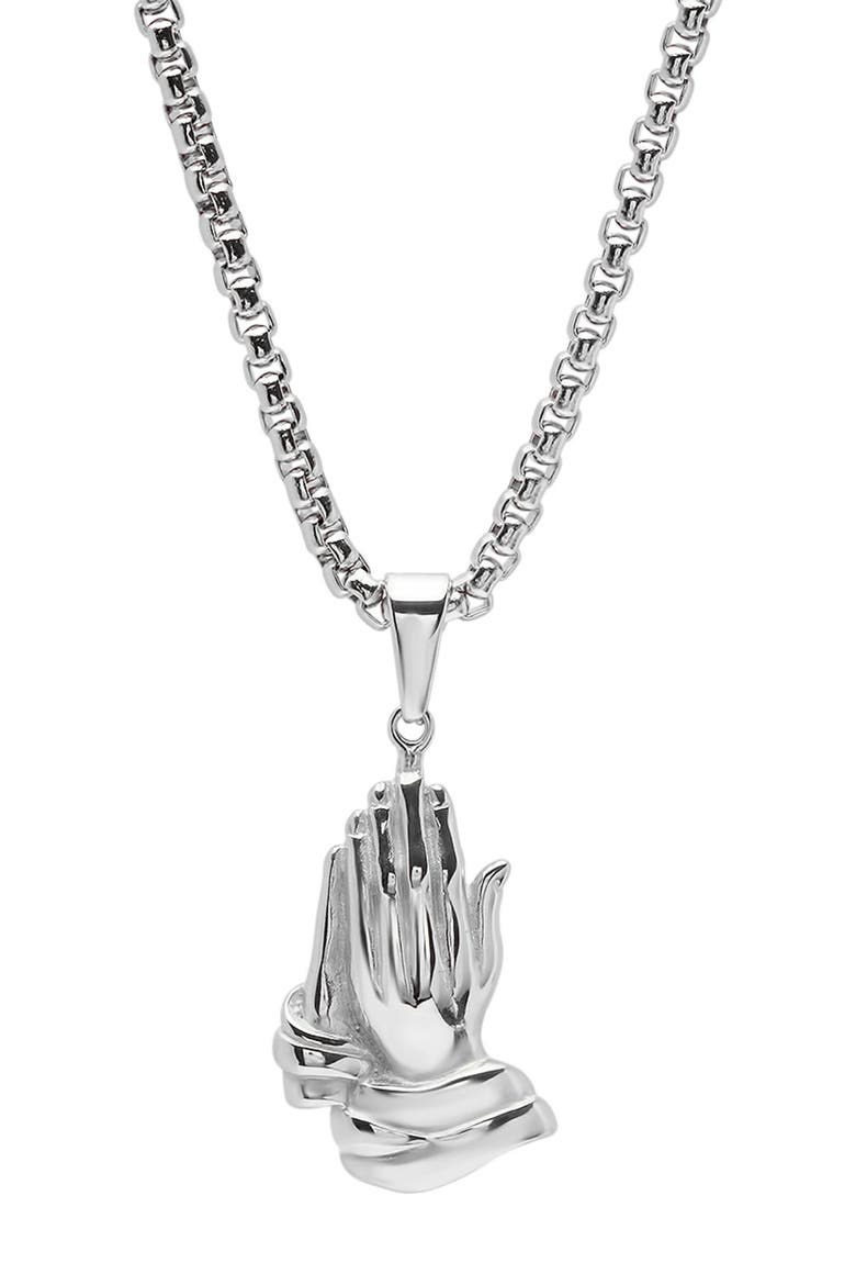 Men's Prayer Hand Pendant Necklace, Alternate, color, METALLIC