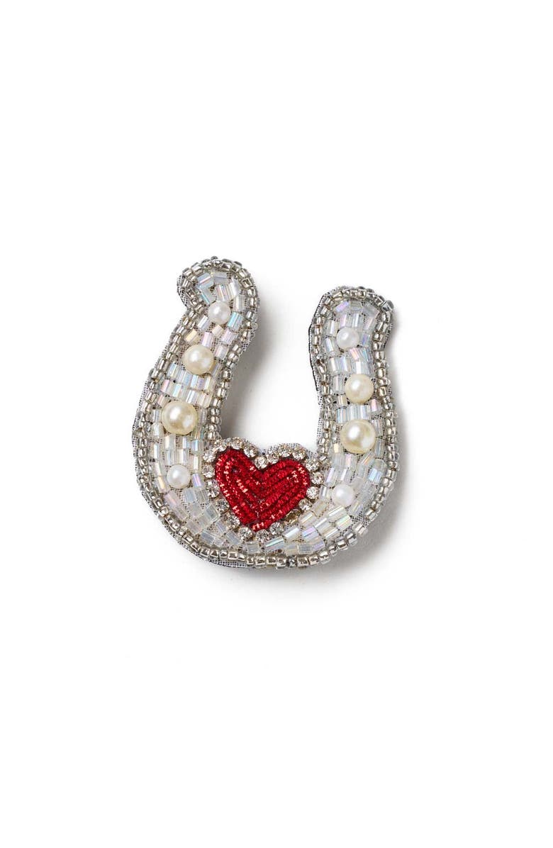 Matr Boomie Bala Mani Beaded Horseshoe Brooch Pin, Main, color, White