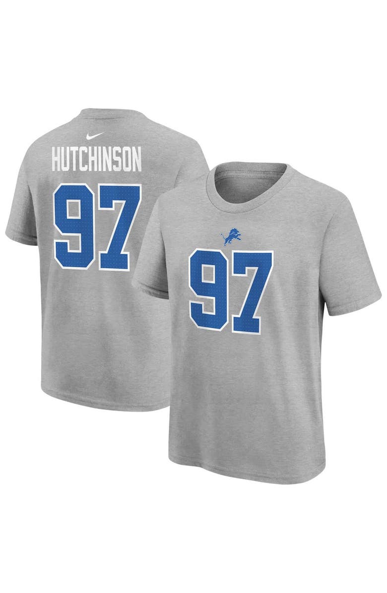 Nike Youth Nike Aidan Hutchinson Gray Detroit Lions Player Name & Number T-Shirt, Main, color,