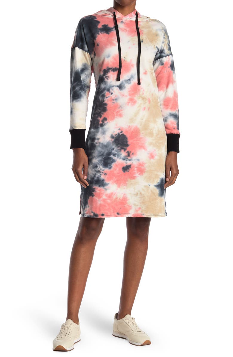 STITCHDROP Tie-Dye Hooded Midi Sweatshirt Dress, Main, color,