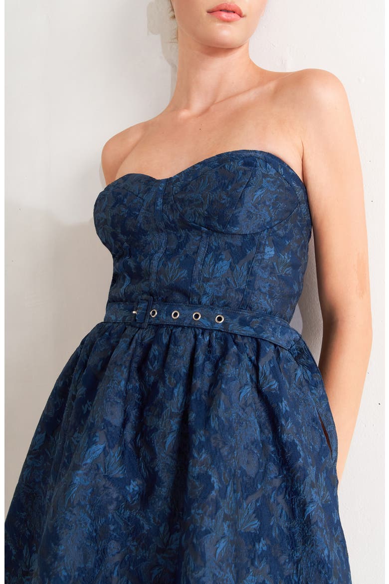 Floral Belted Jacquard Minidress, Alternate, color, NAVY MULTI
